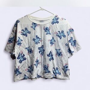 Disney White and Blue Stitch Print Women's Tee